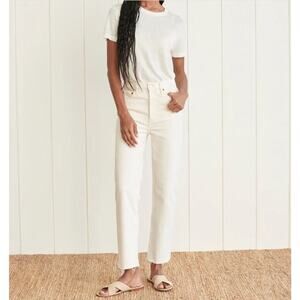 RE/DONE Sz 25 High Rise Ankle Crop Vintage White Jeans Button Fly Raw Hem